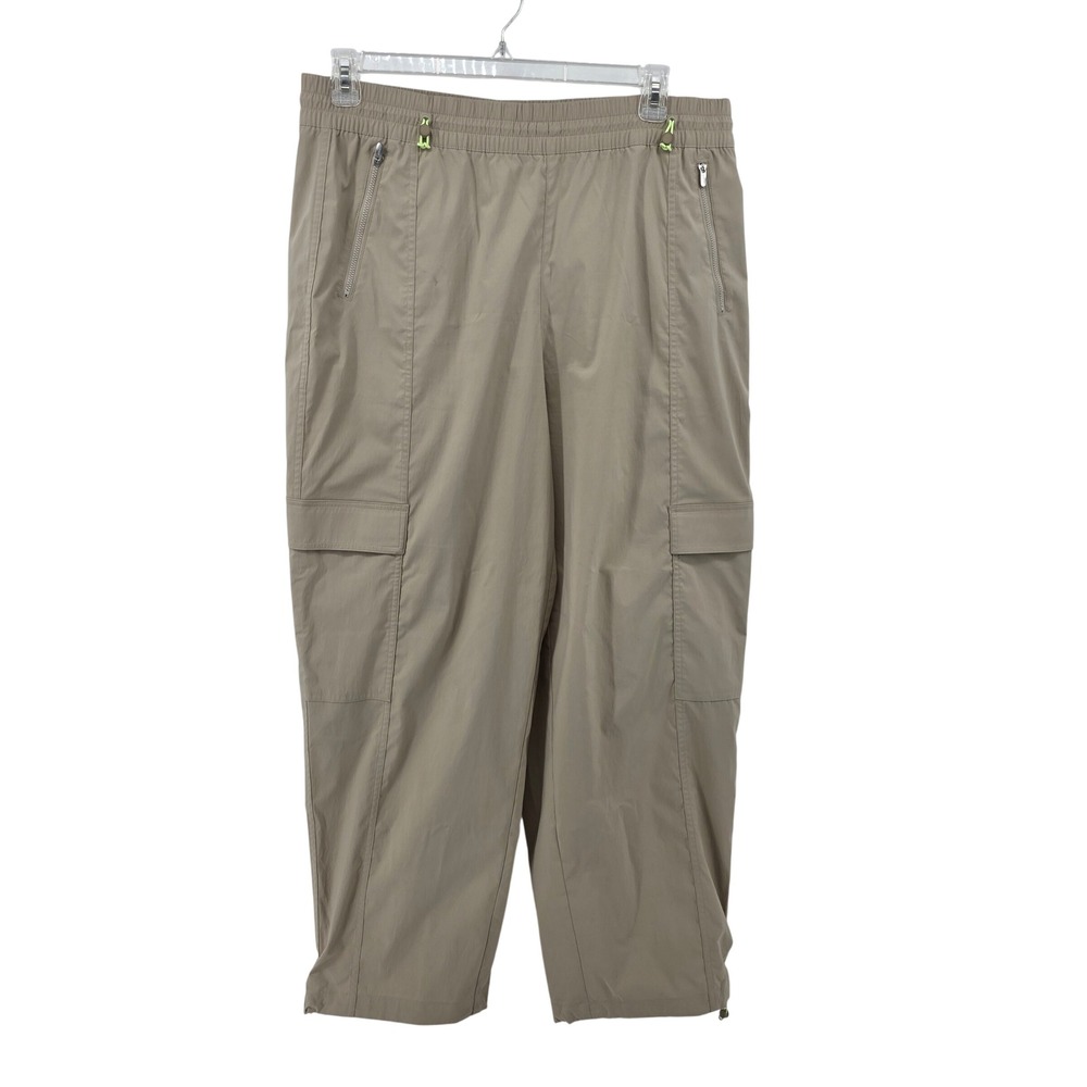 Athleta Cascade‎ High Rise Cargo Poplin Pants Womens XL Tan Togggle Hiking